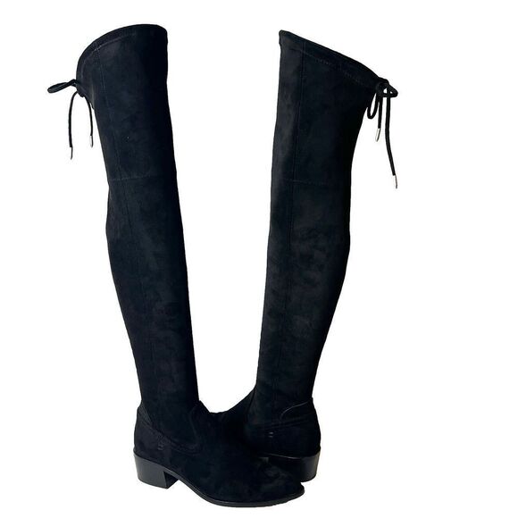 Dolce Vita Women's 6 Black Faux Suede Over The Knee Casual Boots Zip Up Low Heel - Picture 1 of 10